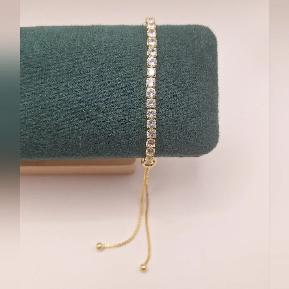 Gold-Tone Swarovski Crystal Adjustable Tennis Bracelet | Slider Style